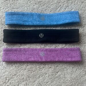 Bundle! 3 lululemon athletica Blue, Black, and Pink/Purple Headbands - one size